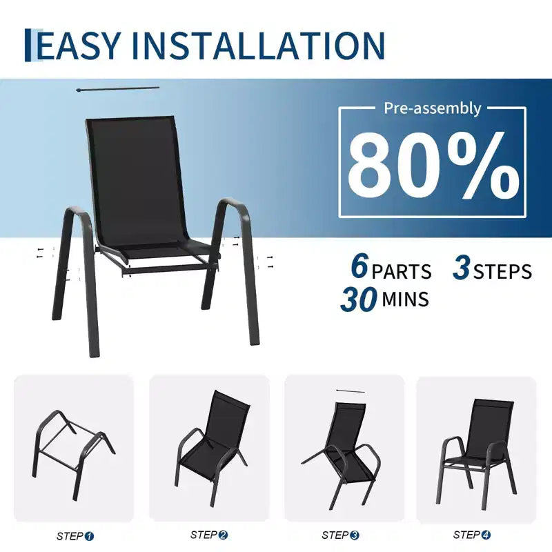 Set of 6 Stackable Patio Dining Chairs  All-Weather High Back with Armrests, Lightweight Textilene, 140kg Capacity  Ideal for Garden, Backyard