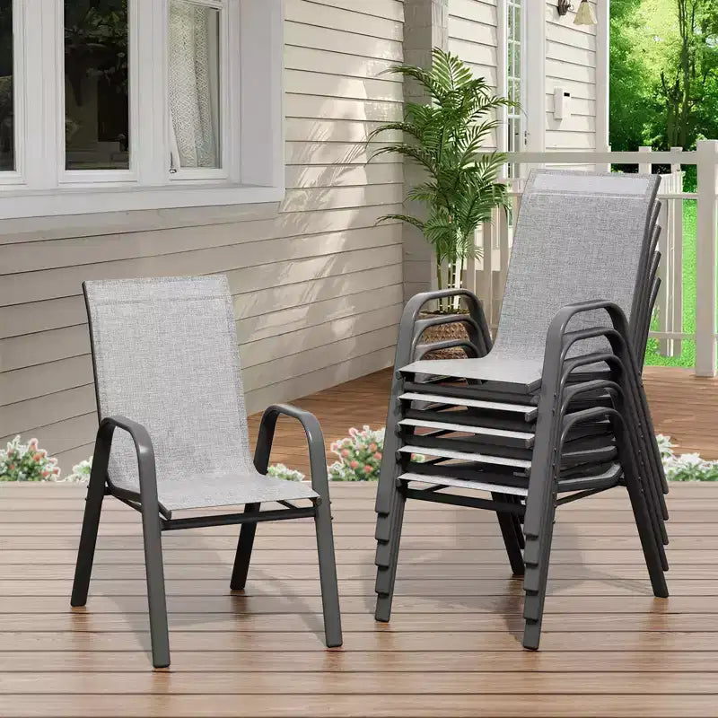 Lot de 6 Chaises de Salle à Manger Empilables pour Patio, Dossier Haut Tout Temps avec Accoudoirs, Textilène Léger, Capacité de 140kg - Idéales pour Jardin, Cour