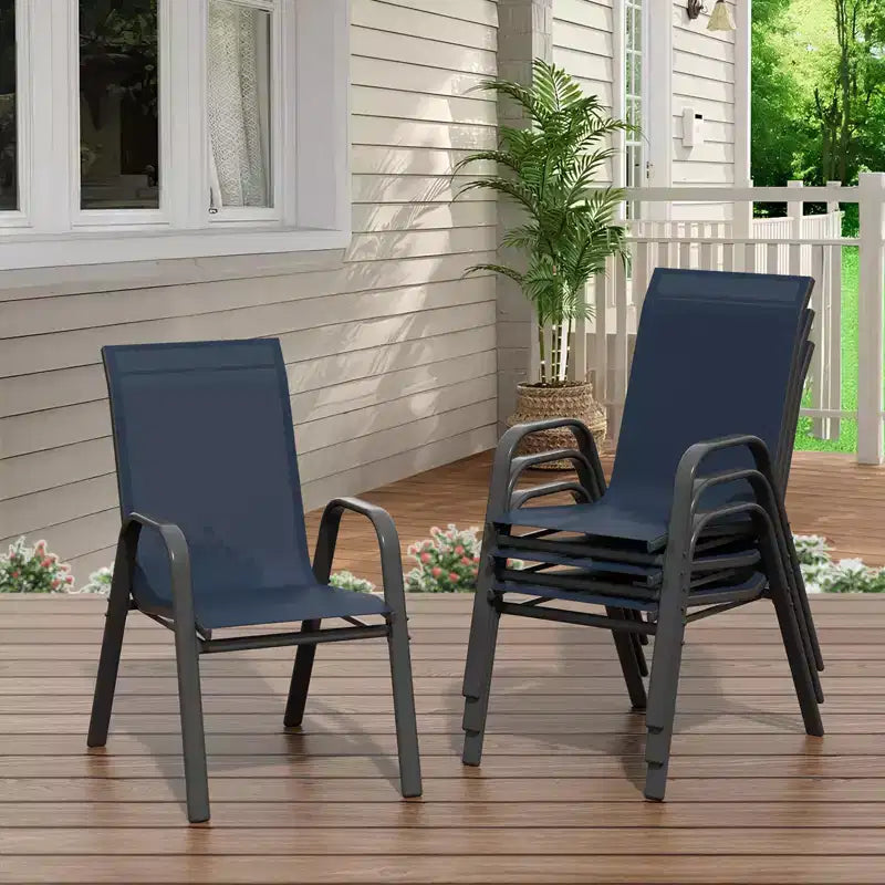 Lot de 6 Chaises de Salle à Manger Empilables pour Patio, Dossier Haut Tout Temps avec Accoudoirs, Textilène Léger, Capacité de 140kg - Idéales pour Jardin, Cour