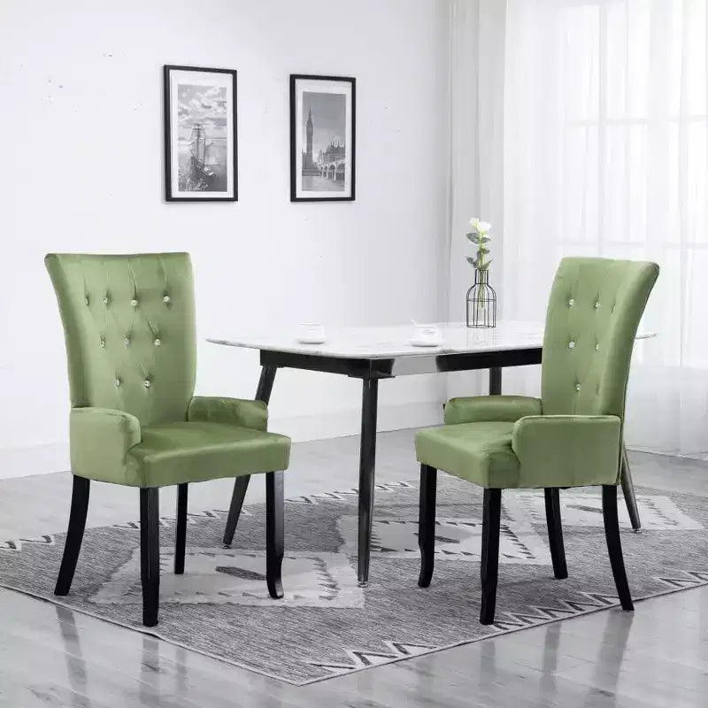 vidaXL Dining Chair Light Green Polyester Velvet, Solid Oak Wood