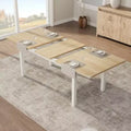 Space-Saving Extendable Office Desk  Table Only, 63 Large Mid-Century, Metal Frame, Easy-Clean MDF  Wood Color Board + White Iron Frame