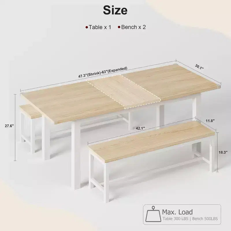 Space-Saving Extendable Office Desk  Table Only, 63 Large Mid-Century, Metal Frame, Easy-Clean MDF  Wood Color Board + White Iron Frame