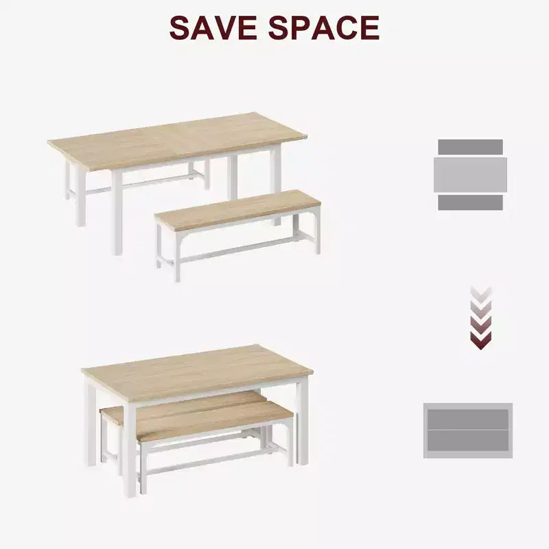 Space-Saving Extendable Office Desk  Table Only, 63 Large Mid-Century, Metal Frame, Easy-Clean MDF  Wood Color Board + White Iron Frame