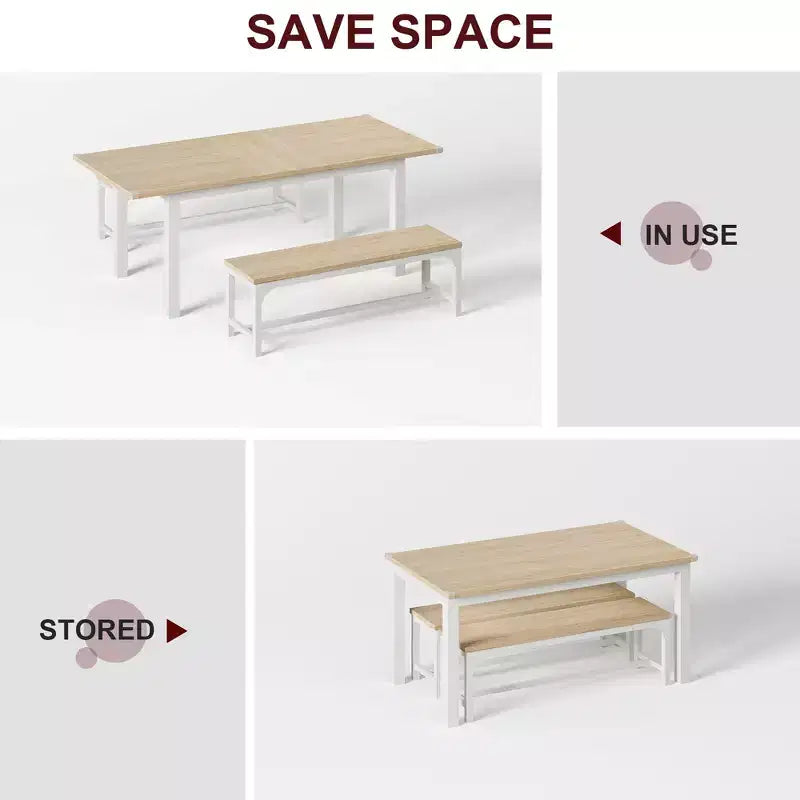 Space-Saving Extendable Office Desk  Table Only, 63 Large Mid-Century, Metal Frame, Easy-Clean MDF  Wood Color Board + White Iron Frame
