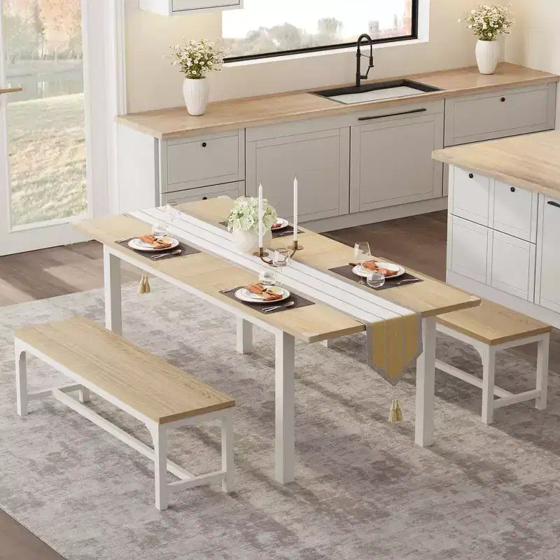 Space-Saving Extendable Office Desk  Table Only, 63 Large Mid-Century, Metal Frame, Easy-Clean MDF  Wood Color Board + White Iron Frame