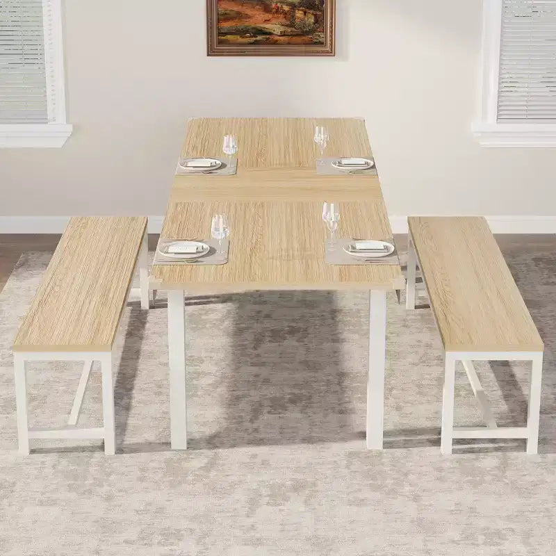 Space-Saving Extendable Office Desk  Table Only, 63 Large Mid-Century, Metal Frame, Easy-Clean MDF  Wood Color Board + White Iron Frame