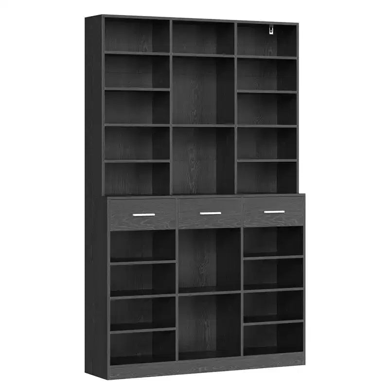 Garvee 75 Tall Bookcase with Drawers, 47 Wide Large 9-Tier Farmhouse Wooden Bookshelf Storage Cabinet with Adjustable Shelves for Living Room