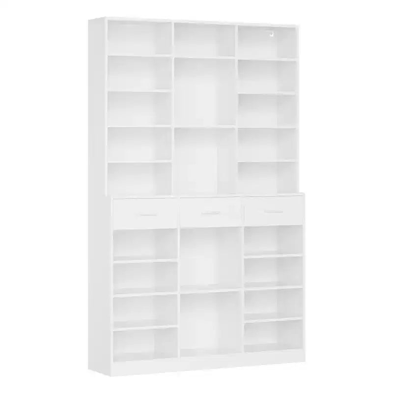 Garvee 75 Tall Bookcase with Drawers, 47 Wide Large 9-Tier Farmhouse Wooden Bookshelf Storage Cabinet with Adjustable Shelves for Living Room