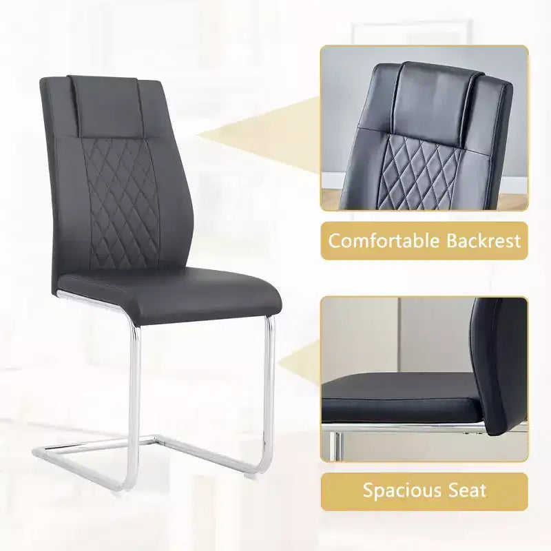 GDFStudio Arvion 8-Person Glass and Metal Dining Set with Faux Leather Upholstered Chairs