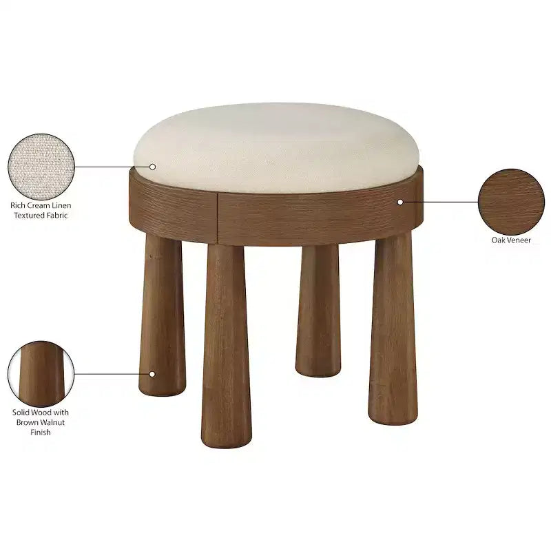 Meridian Furniture Larea Linen Textured Fabric Upholstered Ottoman