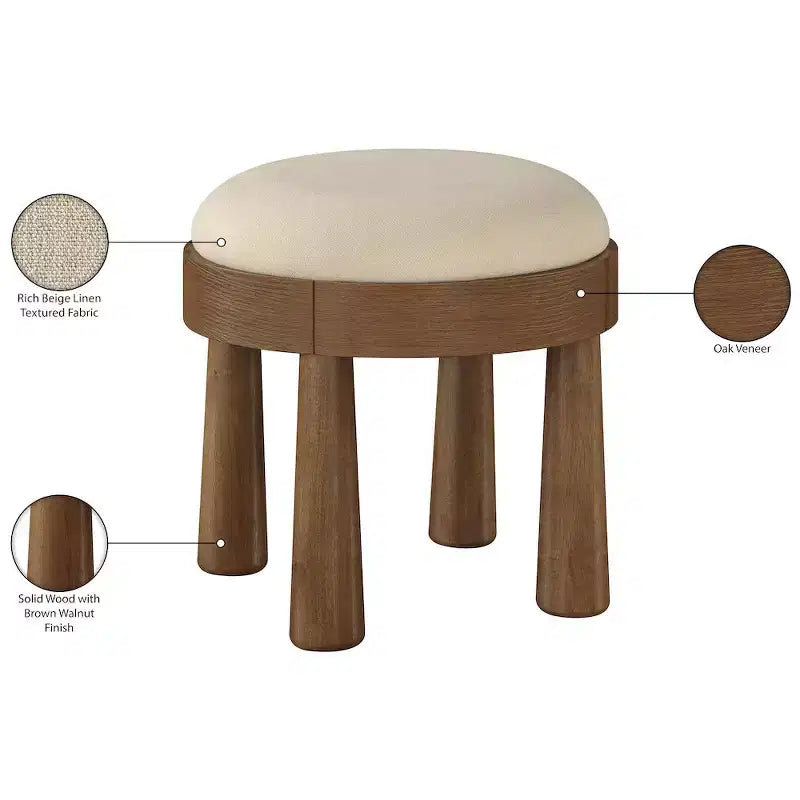 Meridian Furniture Larea Linen Textured Fabric Upholstered Ottoman