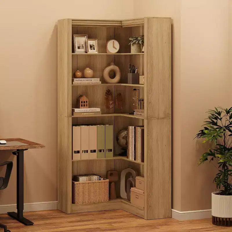 Étagère d'angle 5 niveaux GustoWave, bibliothèque en forme de L de 182 cm avec kit anti-basculement pour salon ou bureau à domicile