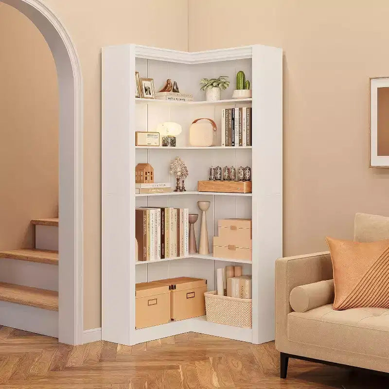 Étagère d'angle 5 niveaux GustoWave, bibliothèque en forme de L de 182 cm avec kit anti-basculement pour salon ou bureau à domicile