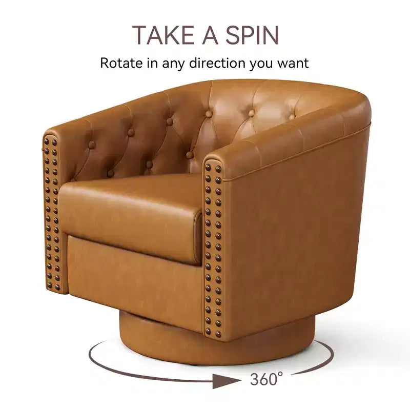 Dyonery Swivel Barrel Accent Chair,Modern Nailhead Armchair, 360 Modern Comfy Reading Chair for Living Room & Bedroom