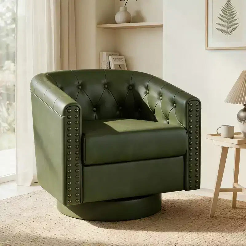 Fauteuil Pivotant Dyonery, Fauteuil Moderne à Clous, Fauteuil de Lecture Confortable 360° pour Salon et Chambre à Coucher