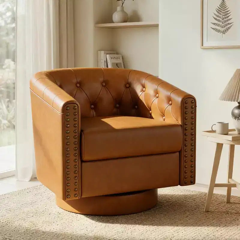Fauteuil Pivotant Dyonery, Fauteuil Moderne à Clous, Fauteuil de Lecture Confortable 360° pour Salon et Chambre à Coucher