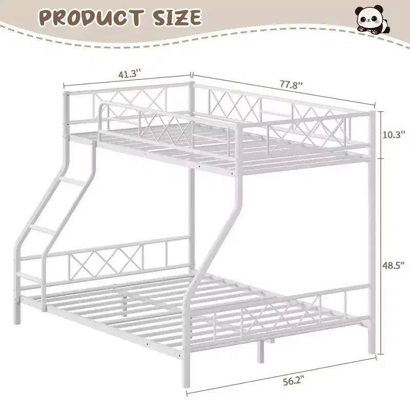 Metal Twin Over Full Bunk Bed for Adults & Teens, Low Profile Bunk Bed with Safety Guardrail and Ladder, No Box Spring Needed, Space-Saving