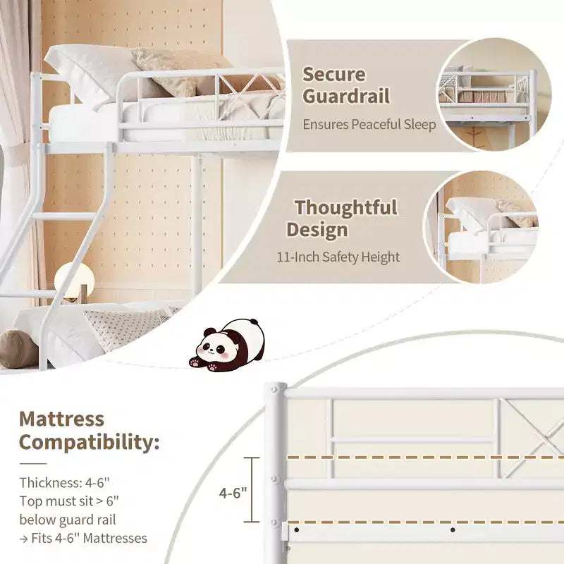 Metal Twin Over Full Bunk Bed for Adults & Teens, Low Profile Bunk Bed with Safety Guardrail and Ladder, No Box Spring Needed, Space-Saving