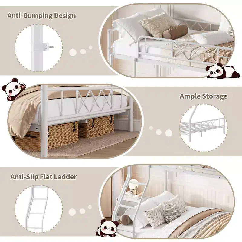 Metal Twin Over Full Bunk Bed for Adults & Teens, Low Profile Bunk Bed with Safety Guardrail and Ladder, No Box Spring Needed, Space-Saving