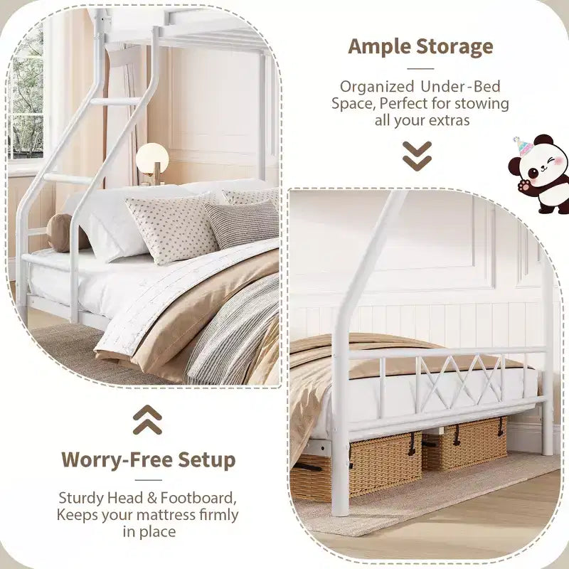 Metal Twin Over Full Bunk Bed for Adults & Teens, Low Profile Bunk Bed with Safety Guardrail and Ladder, No Box Spring Needed, Space-Saving