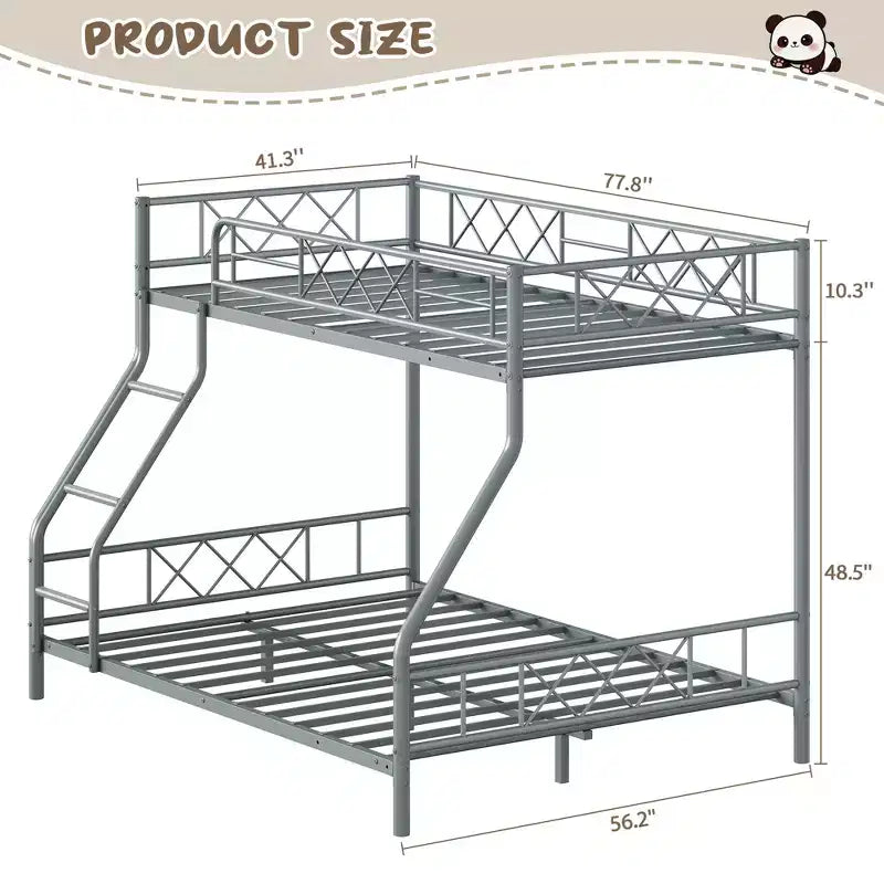Metal Twin Over Full Bunk Bed for Adults & Teens, Low Profile Bunk Bed with Safety Guardrail and Ladder, No Box Spring Needed, Space-Saving