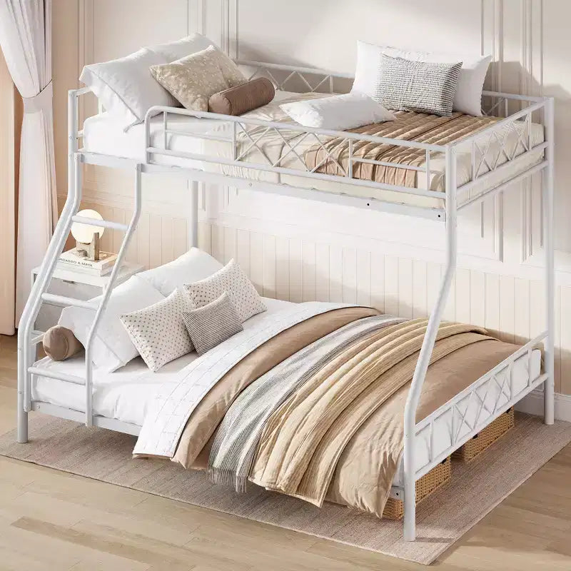 Metal Twin Over Full Bunk Bed for Adults & Teens, Low Profile Bunk Bed with Safety Guardrail and Ladder, No Box Spring Needed, Space-Saving