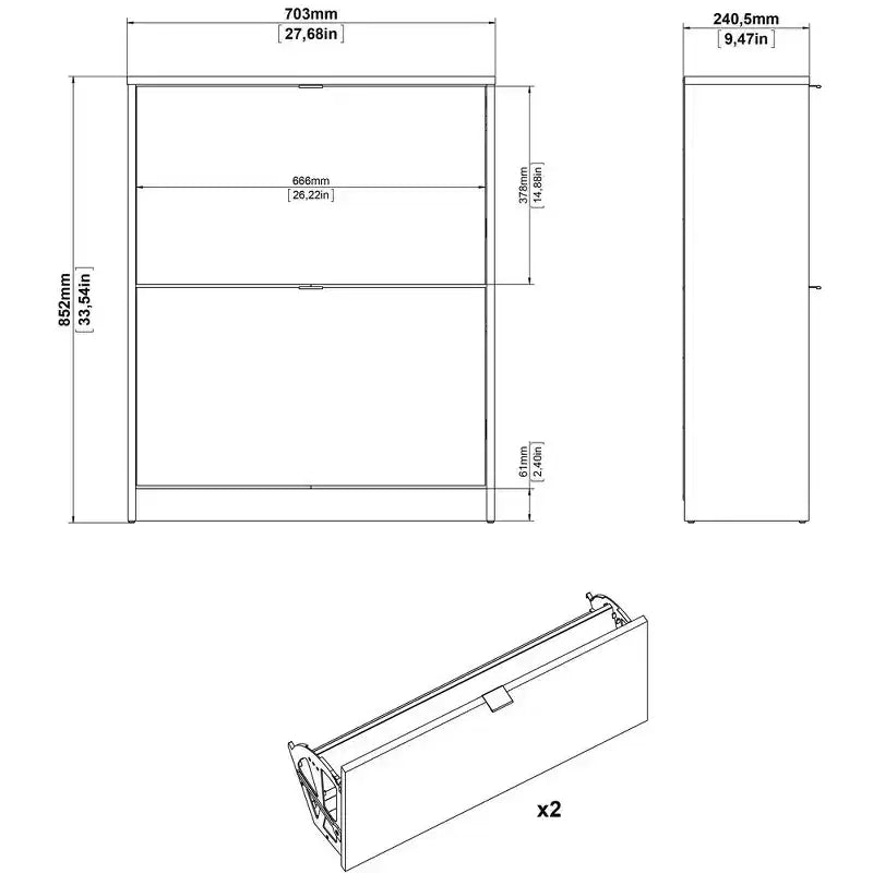 Tvilum, Bright 2 Drawer Shoe Cabinet