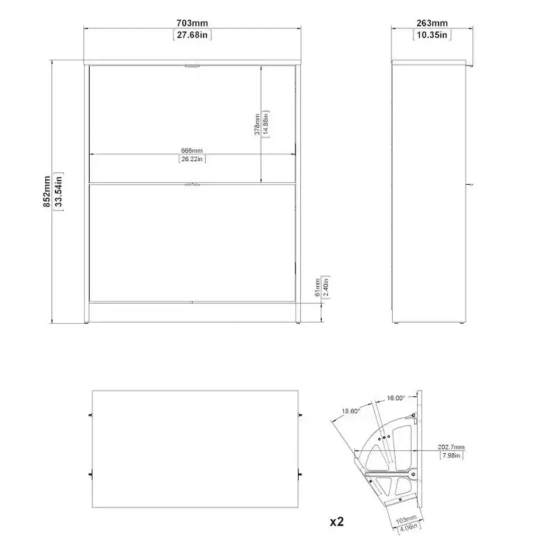 Tvilum, Bright 2 Drawer Shoe Cabinet
