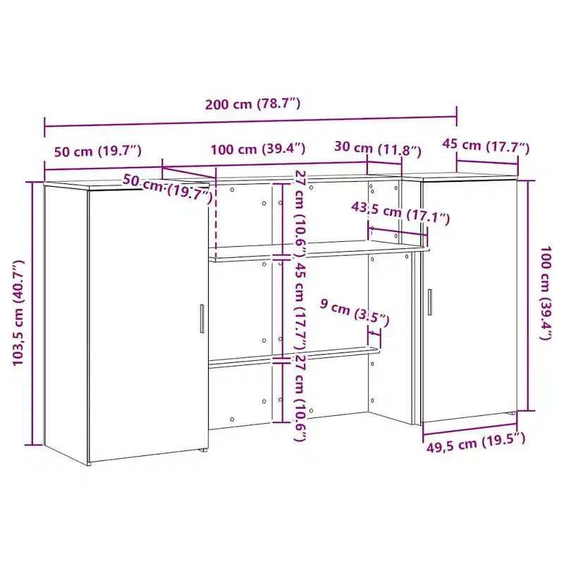 vidaXL Reception Desk White Engineered Wood 78.7 in x 19.7 in x 40.7 in