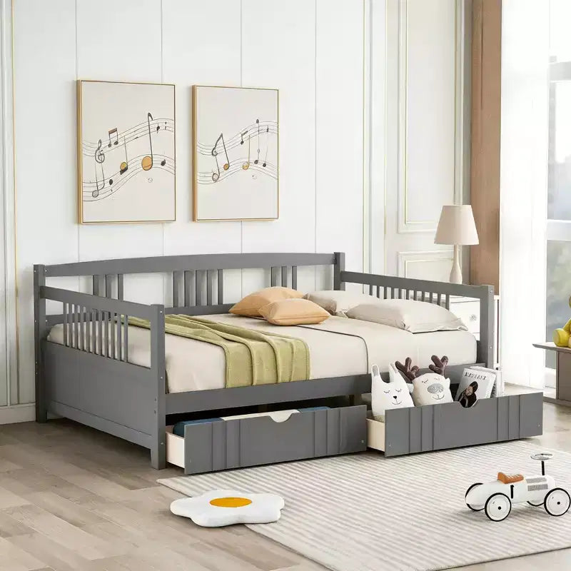 Luxystar Modern Full Size Wood Daybed Bed with 2 Drawers for Living Room and Guest Room,