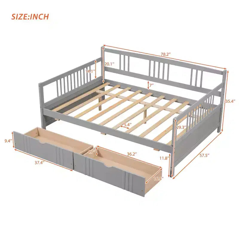 Luxystar Modern Full Size Wood Daybed Bed with 2 Drawers for Living Room and Guest Room,