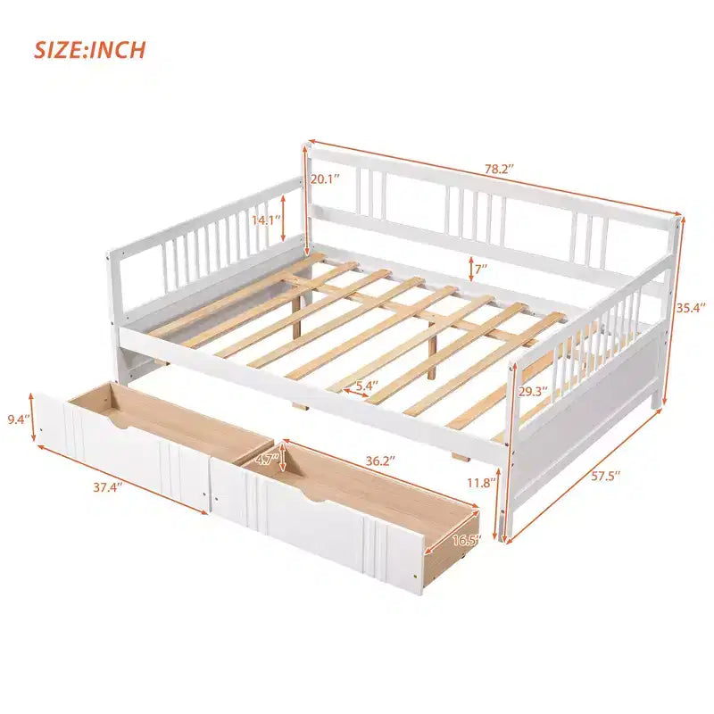 Luxystar Modern Full Size Wood Daybed Bed with 2 Drawers for Living Room and Guest Room,