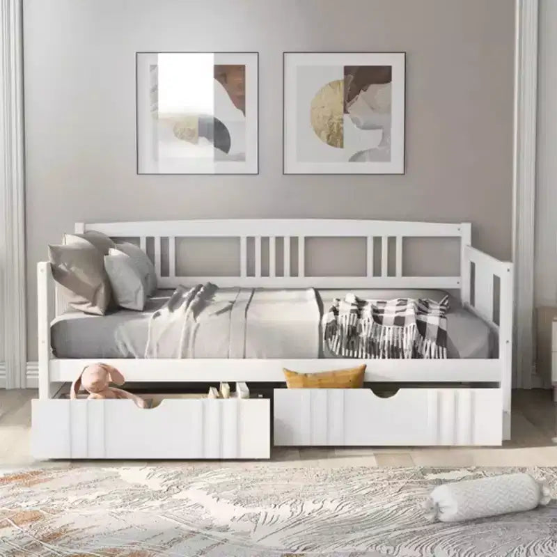 Luxystar Modern Full Size Wood Daybed Bed with 2 Drawers for Living Room and Guest Room,