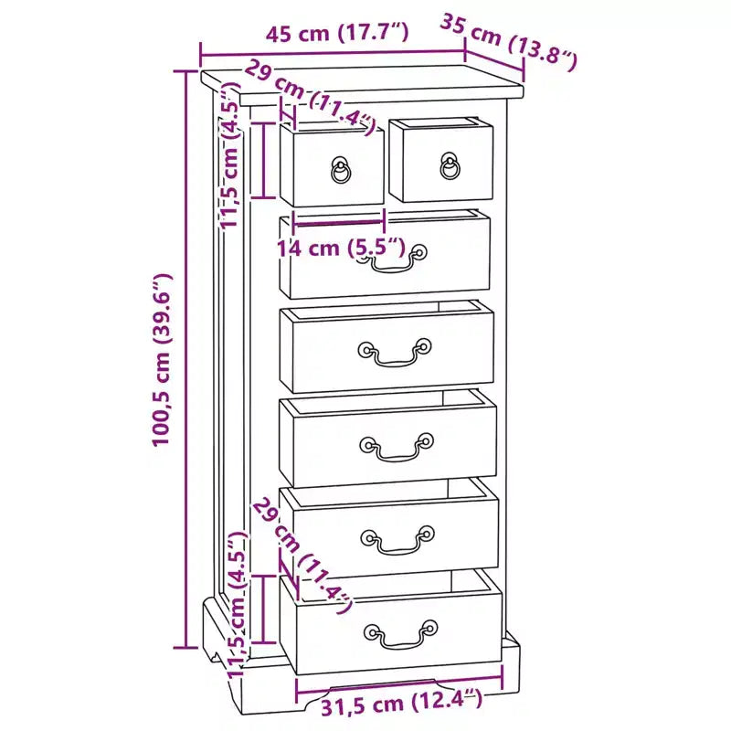 vidaXL Chest of Drawers with Drawer Natural 17.72 x 13.78 x 39.57 in