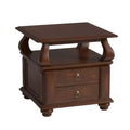 HomeRoots 26 Brown Solid Wood Square End Table With Two Drawers And Shelf