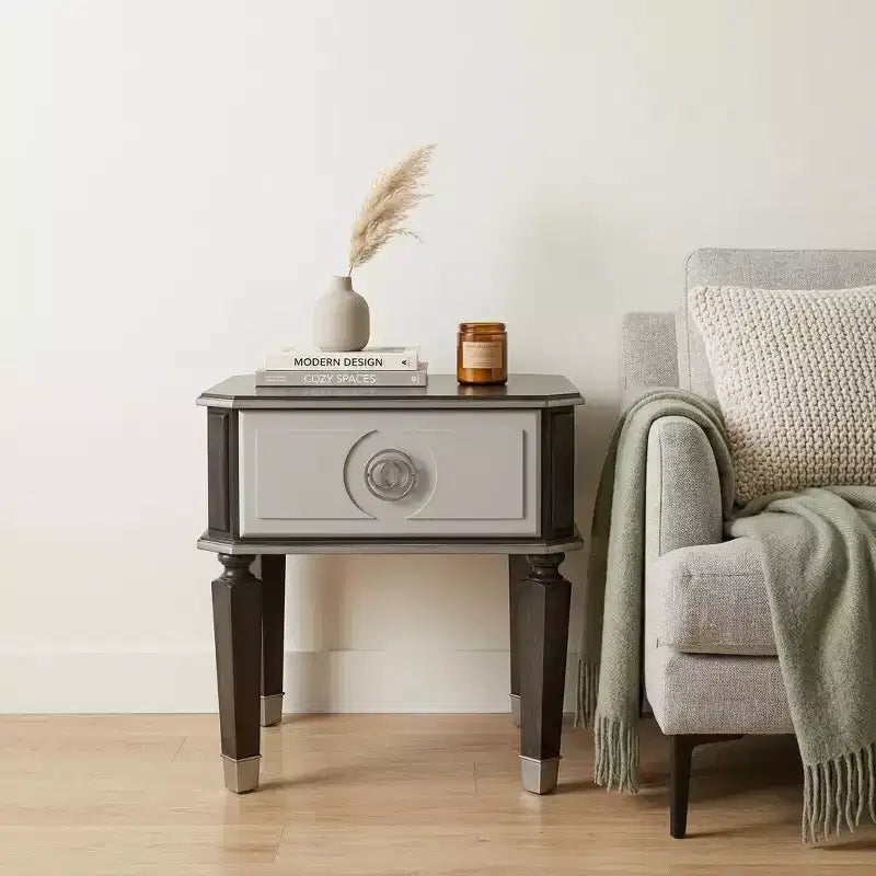 HomeRoots 24 Charcoal And Light Gray Manufactured Wood Square End Table