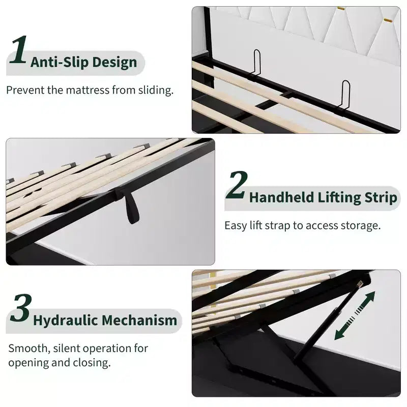 Storage Bed with Wingback Headboard, Modern Upholstered Bed Frame, Strong Wood Slats, No Box Spring Needed, Easy Assembly