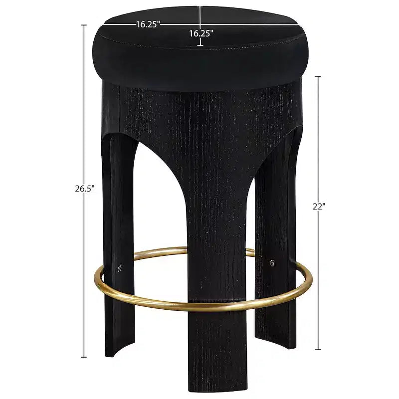 Meridian Furniture Bocceli Black Finish Velvet Upholstered Counter Stool