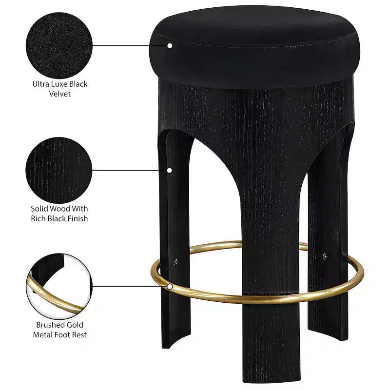 Meridian Furniture Bocceli Black Finish Velvet Upholstered Counter Stool