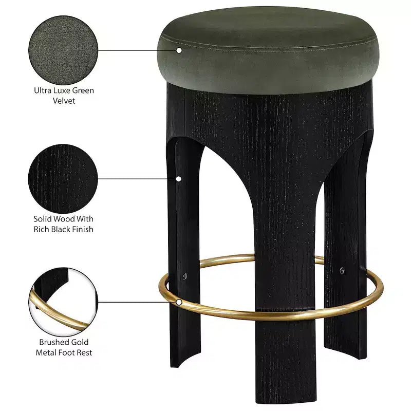 Meridian Furniture Bocceli Black Finish Velvet Upholstered Counter Stool