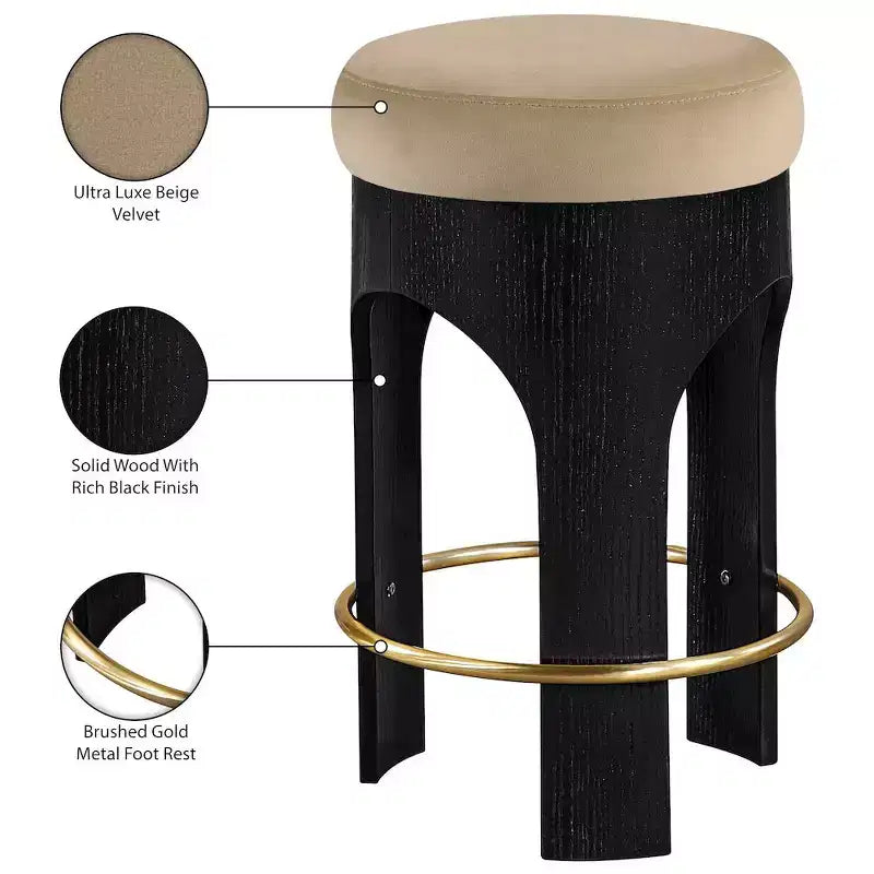 Meridian Furniture Bocceli Black Finish Velvet Upholstered Counter Stool