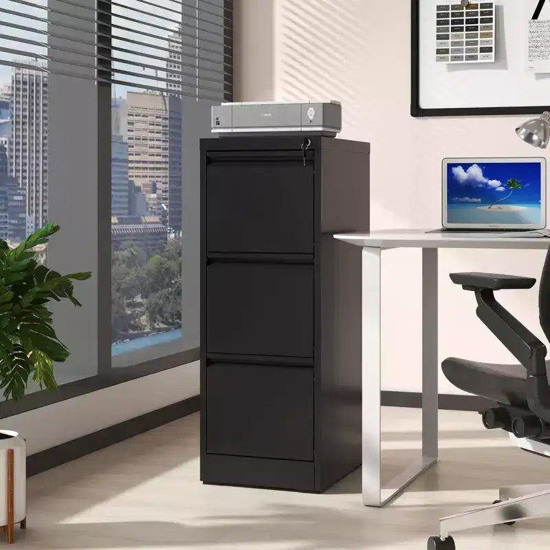 3 Drawer Metal Vertical File Cabinet with Lock Office Home Steel File Cabinet