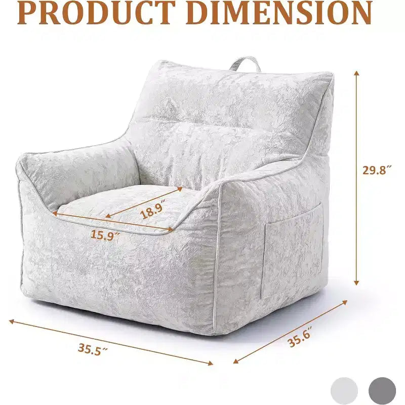 Bean Bag Chair with Back Support, Soft Chenille Lazy Sofa, Shredded Foam Single Lounge for Adults & Kids, for Living Room Bedroom