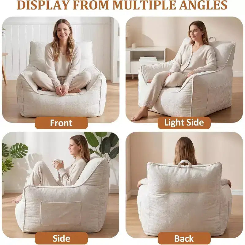 Bean Bag Chair with Back Support, Soft Chenille Lazy Sofa, Shredded Foam Single Lounge for Adults & Kids, for Living Room Bedroom