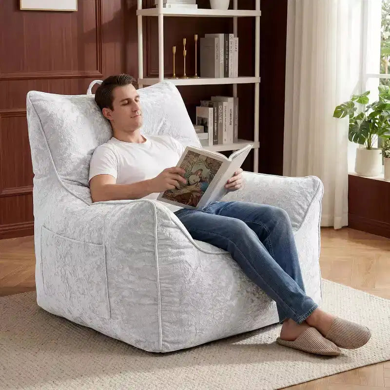 Bean Bag Chair with Back Support, Soft Chenille Lazy Sofa, Shredded Foam Single Lounge for Adults & Kids, for Living Room Bedroom