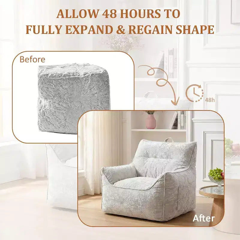 Bean Bag Chair with Back Support, Soft Chenille Lazy Sofa, Shredded Foam Single Lounge for Adults & Kids, for Living Room Bedroom