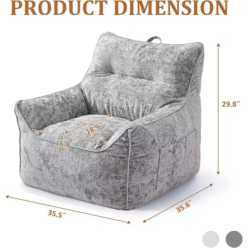 Bean Bag Chair with Back Support, Soft Chenille Lazy Sofa, Shredded Foam Single Lounge for Adults & Kids, for Living Room Bedroom