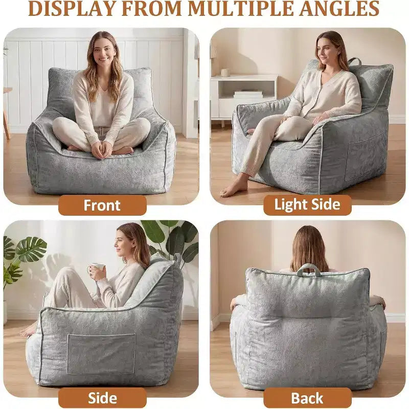 Bean Bag Chair with Back Support, Soft Chenille Lazy Sofa, Shredded Foam Single Lounge for Adults & Kids, for Living Room Bedroom