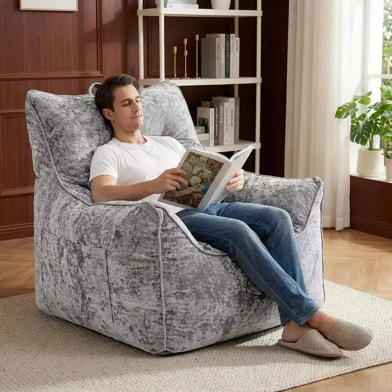 Bean Bag Chair with Back Support, Soft Chenille Lazy Sofa, Shredded Foam Single Lounge for Adults & Kids, for Living Room Bedroom