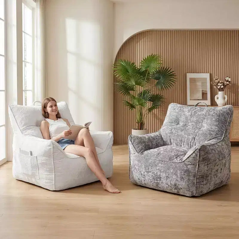 Bean Bag Chair with Back Support, Soft Chenille Lazy Sofa, Shredded Foam Single Lounge for Adults & Kids, for Living Room Bedroom